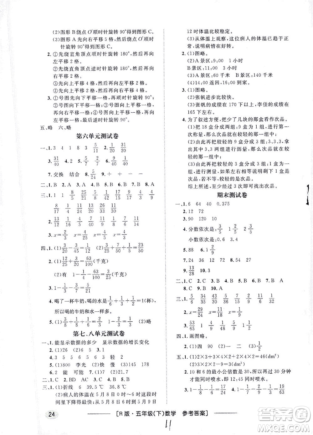 上海大學(xué)出版社2021非常1+1一課一練五年級(jí)數(shù)學(xué)下冊人教版答案