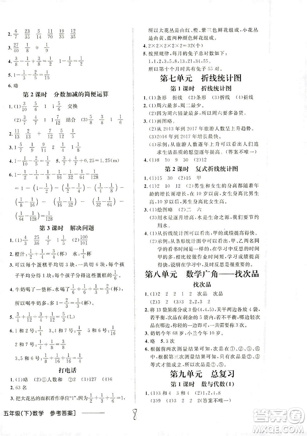 上海大學(xué)出版社2021非常1+1一課一練五年級(jí)數(shù)學(xué)下冊人教版答案