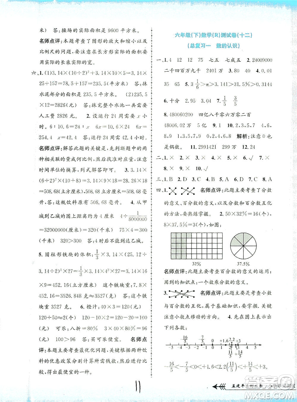 浙江工商大學(xué)出版社2021孟建平系列叢書(shū)小學(xué)單元測(cè)試數(shù)學(xué)六年級(jí)下R人教版答案