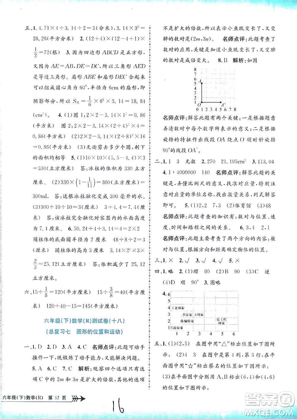 浙江工商大學(xué)出版社2021孟建平系列叢書(shū)小學(xué)單元測(cè)試數(shù)學(xué)六年級(jí)下R人教版答案