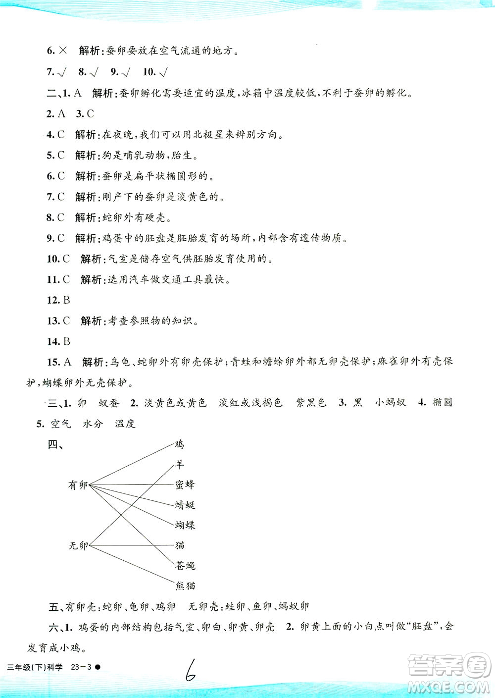 浙江工商大學出版社2021孟建平系列叢書小學滾動測試科學三年級下J教科版答案