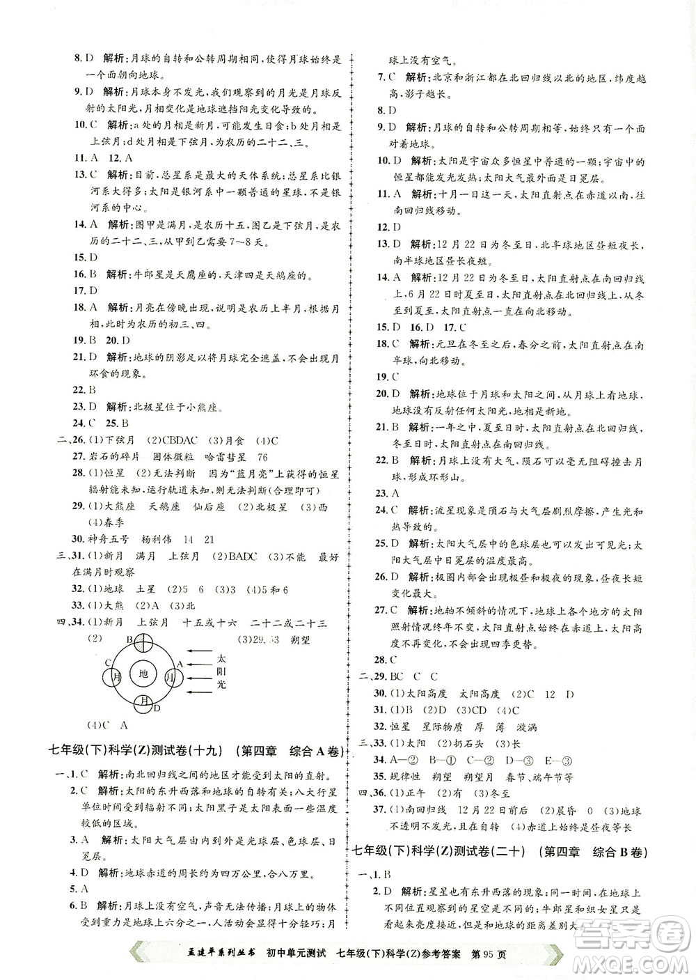 浙江工商大學(xué)出版社2021孟建平系列叢書初中單元測試科學(xué)七年級下Z浙教版答案