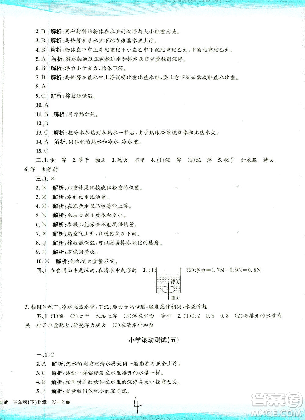 浙江工商大學(xué)出版社2021孟建平系列叢書小學(xué)滾動測試科學(xué)五年級下J教科版答案