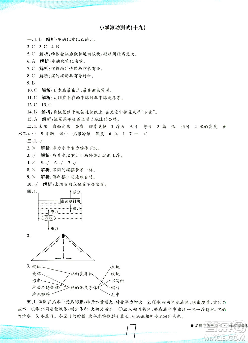 浙江工商大學(xué)出版社2021孟建平系列叢書小學(xué)滾動測試科學(xué)五年級下J教科版答案