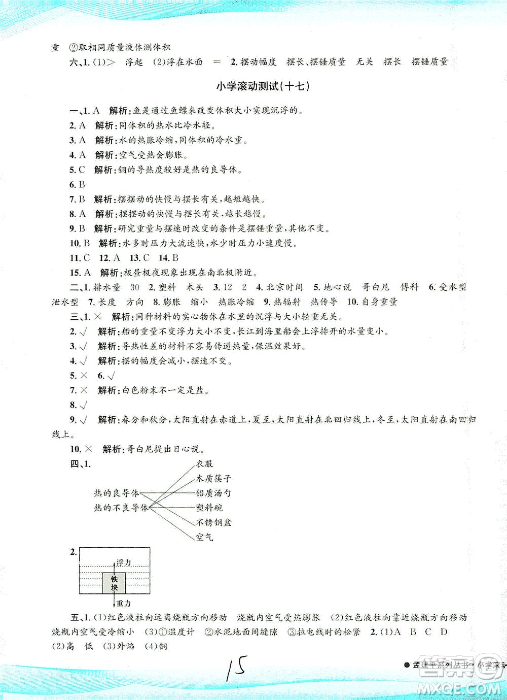 浙江工商大學(xué)出版社2021孟建平系列叢書小學(xué)滾動測試科學(xué)五年級下J教科版答案