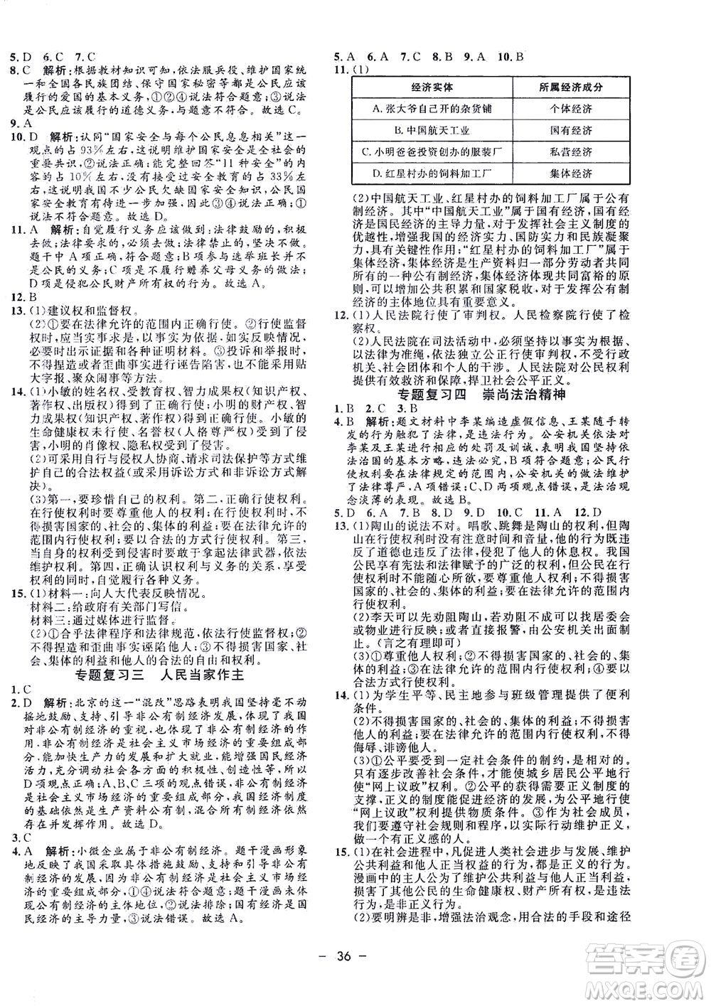 吉林教育出版社2021非常1+1完全題練八年級(jí)道德與法治下冊(cè)人教版答案