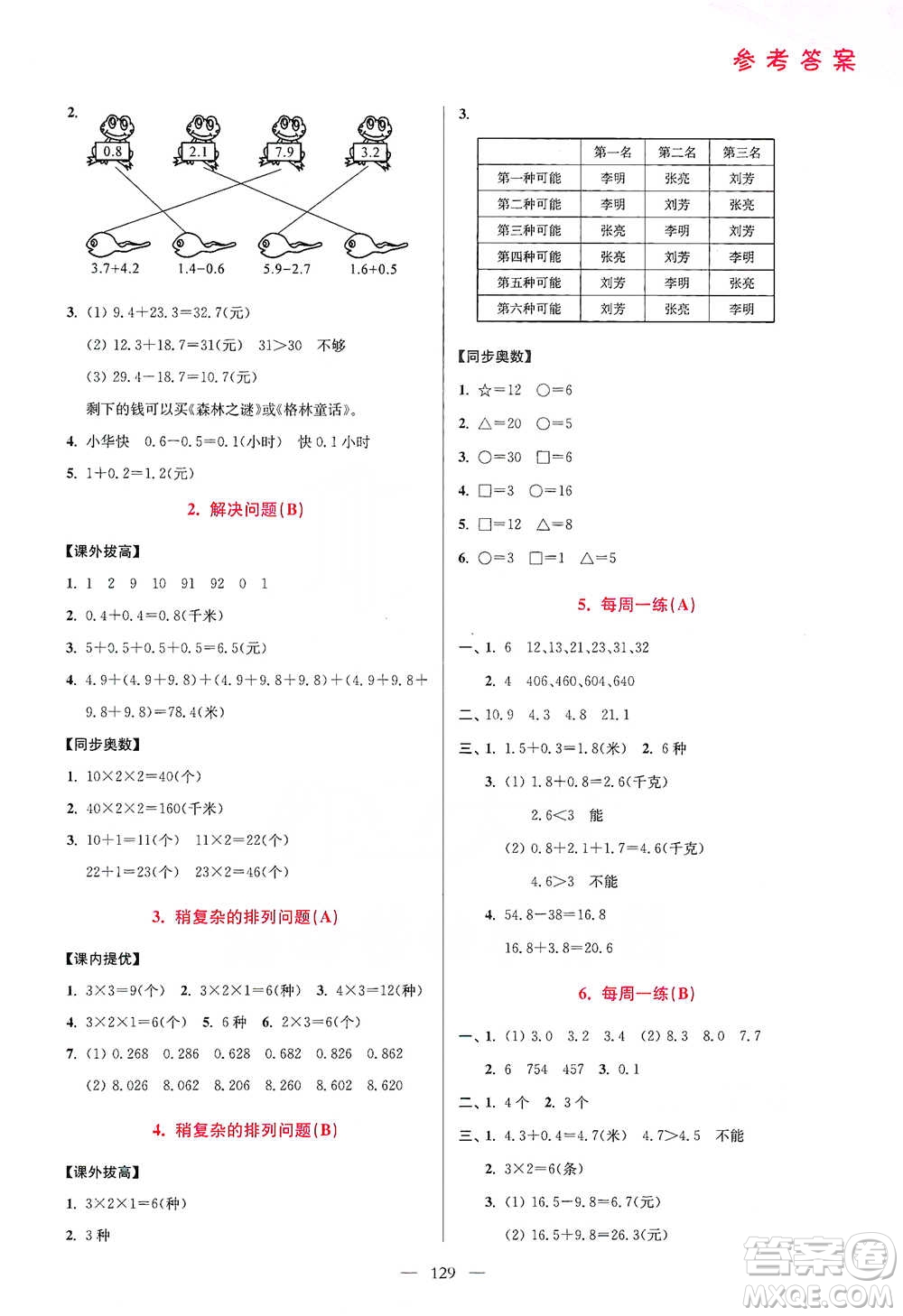 江蘇鳳凰美術(shù)出版社2021超能學(xué)典小學(xué)數(shù)學(xué)從課本到奧數(shù)同步練三年級下冊人教版參考答案