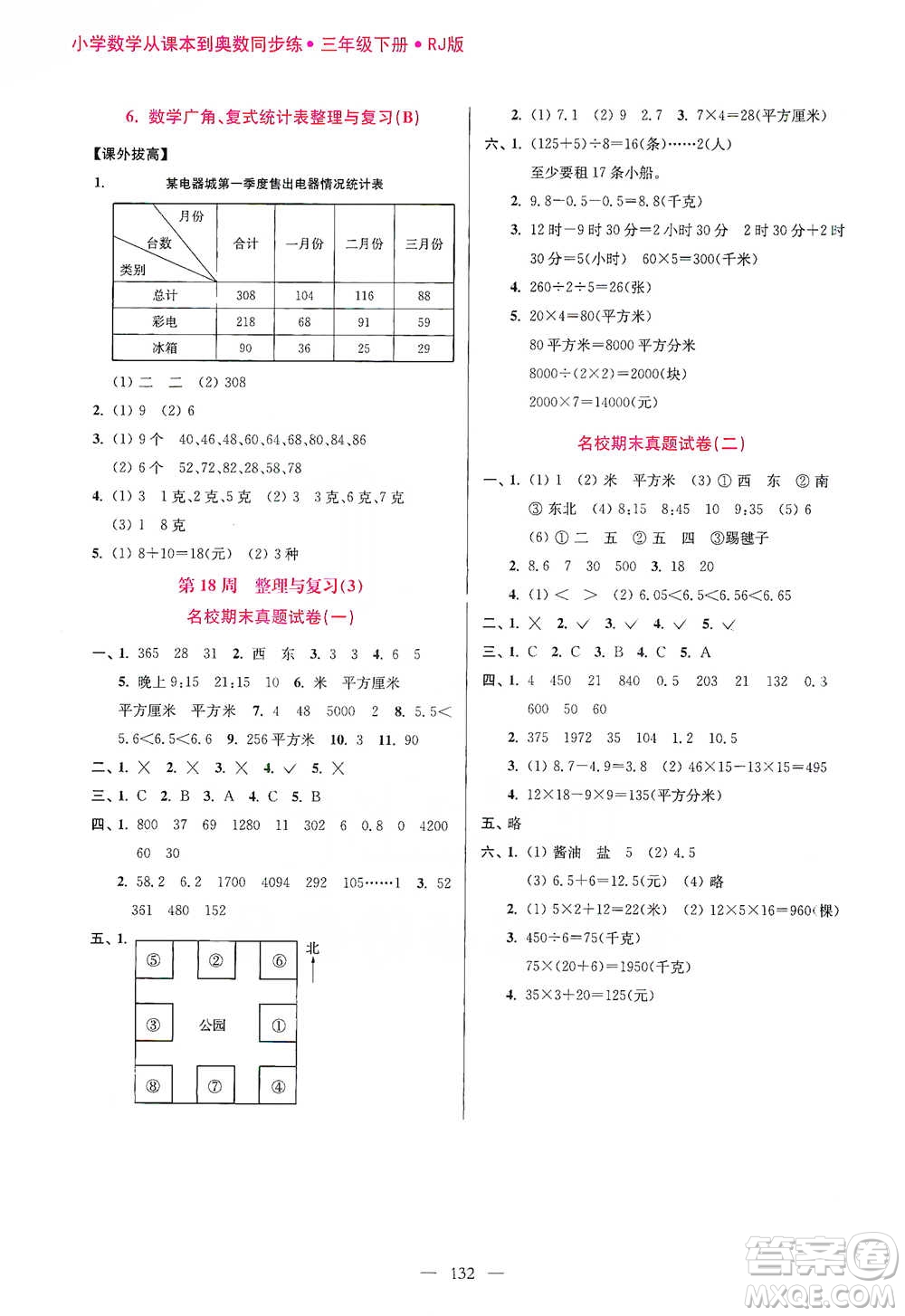 江蘇鳳凰美術(shù)出版社2021超能學(xué)典小學(xué)數(shù)學(xué)從課本到奧數(shù)同步練三年級下冊人教版參考答案