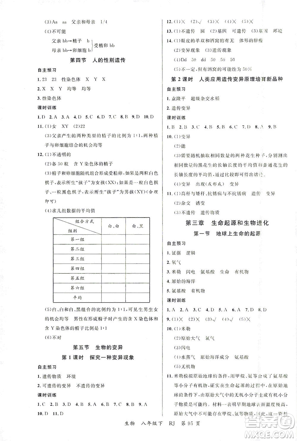 延邊大學出版社2021一線課堂八年級生物下冊人教版答案