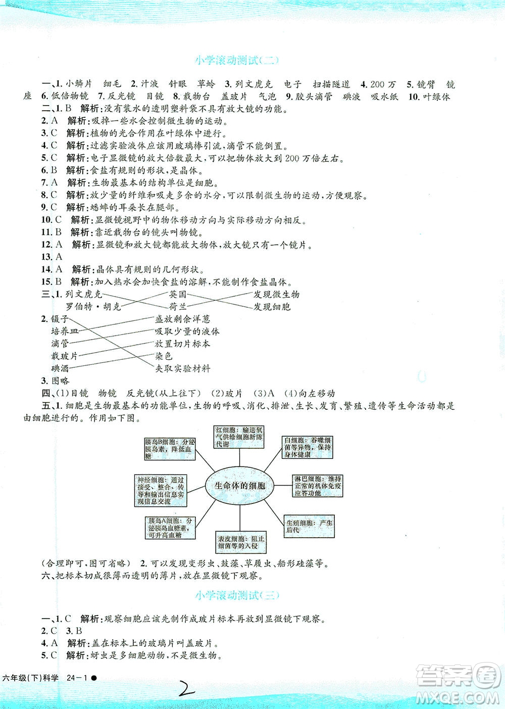 浙江工商大學(xué)出版社2021孟建平系列叢書小學(xué)滾動(dòng)測(cè)試科學(xué)六年級(jí)下J教科版答案