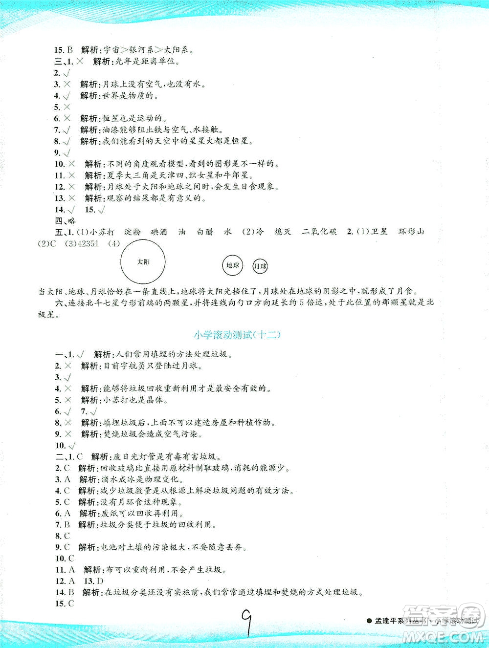 浙江工商大學(xué)出版社2021孟建平系列叢書小學(xué)滾動(dòng)測(cè)試科學(xué)六年級(jí)下J教科版答案