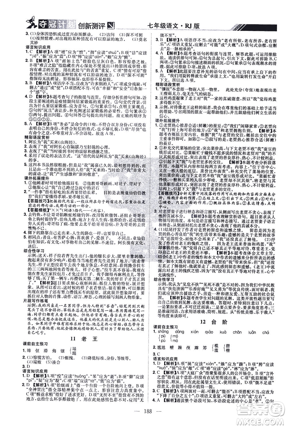 江西美術出版社2021奪冠計劃語文七年級下冊RJ人教版江西專版答案