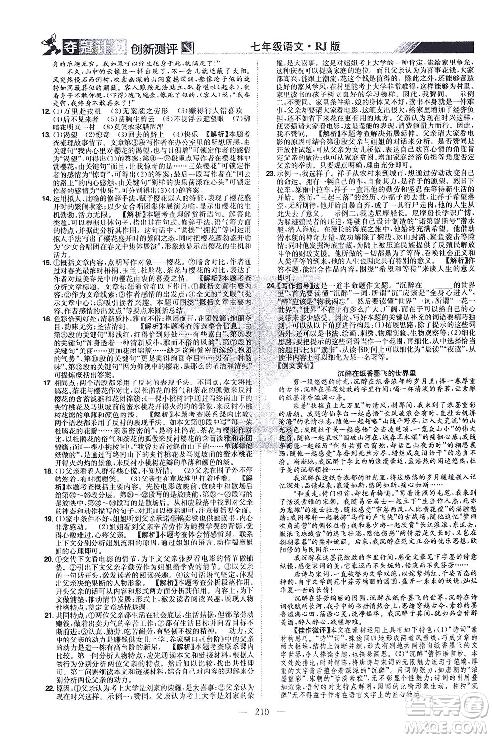 江西美術出版社2021奪冠計劃語文七年級下冊RJ人教版江西專版答案