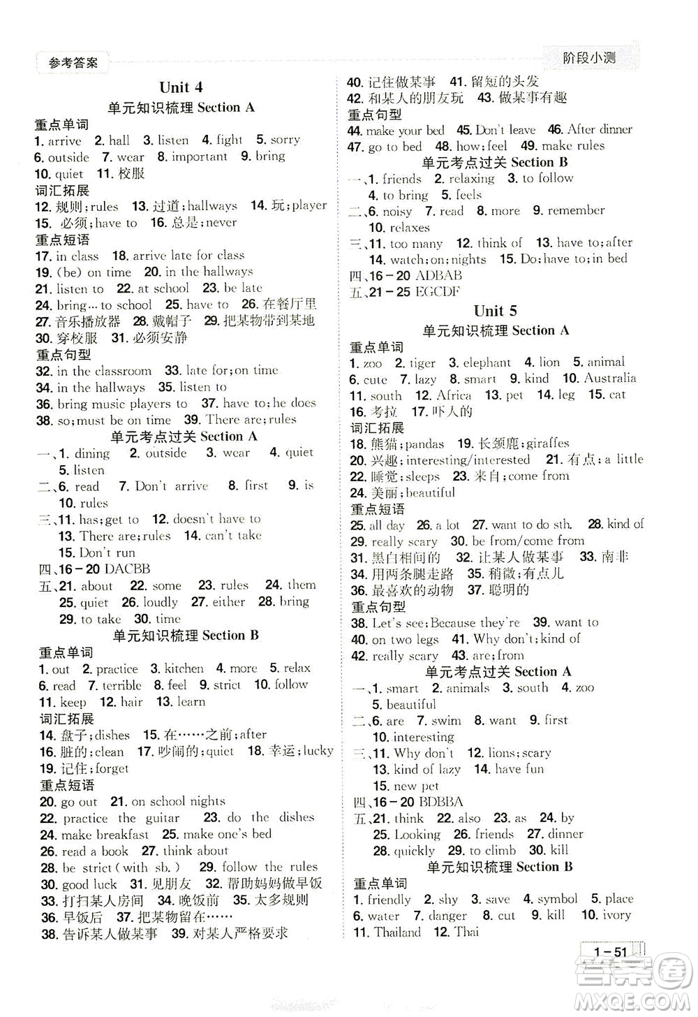 江西美術(shù)出版社2021奪冠計(jì)劃階段小測英語七年級下冊RJ人教版江西專版答案