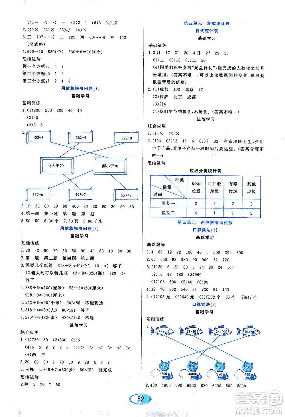 黑龍江教育出版社2021資源與評價三年級數(shù)學(xué)下冊人教版答案