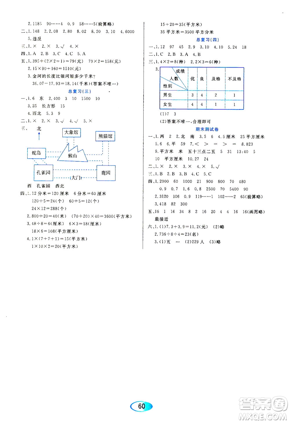 黑龍江教育出版社2021資源與評價三年級數(shù)學(xué)下冊人教版答案