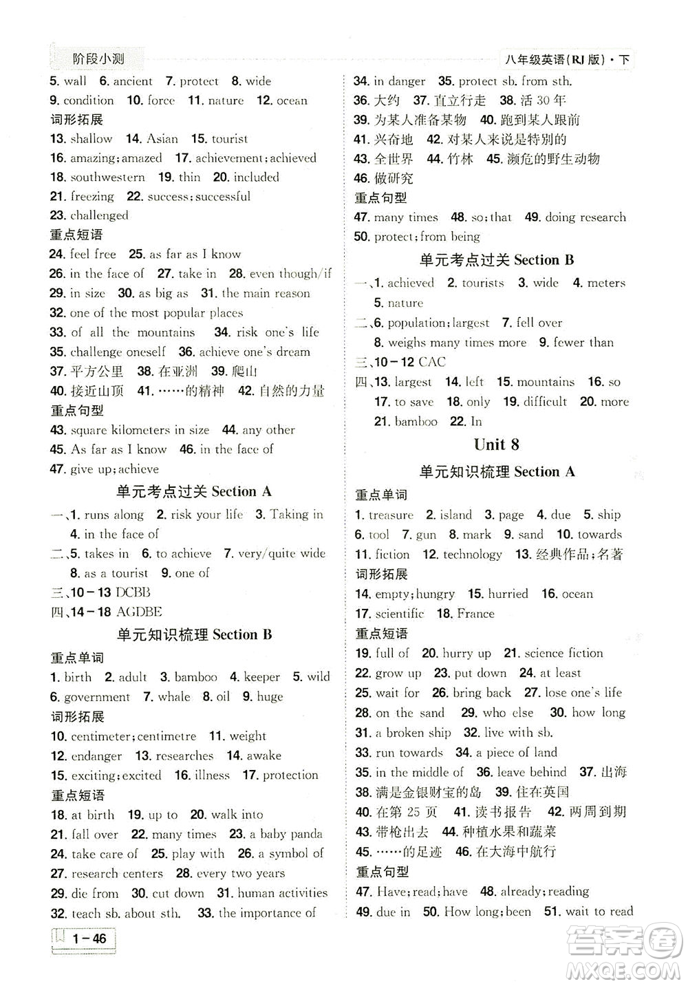 江西美術(shù)出版社2021奪冠計(jì)劃階段小測(cè)英語(yǔ)八年級(jí)下冊(cè)RJ人教版江西專(zhuān)版答案