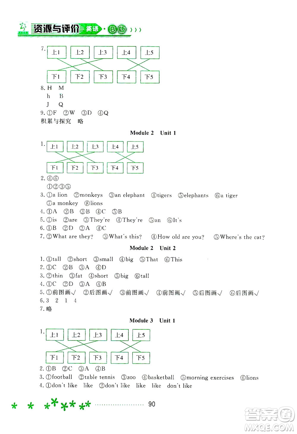 黑龍江教育出版社2021資源與評價三年級英語下冊外研B版答案