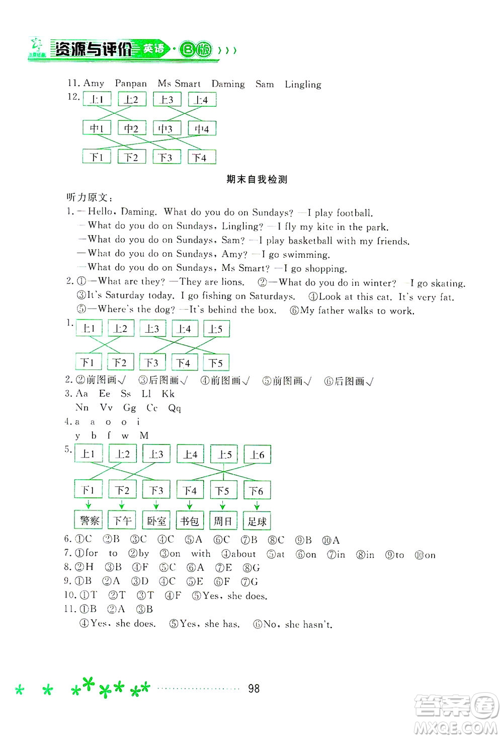 黑龍江教育出版社2021資源與評價三年級英語下冊外研B版答案