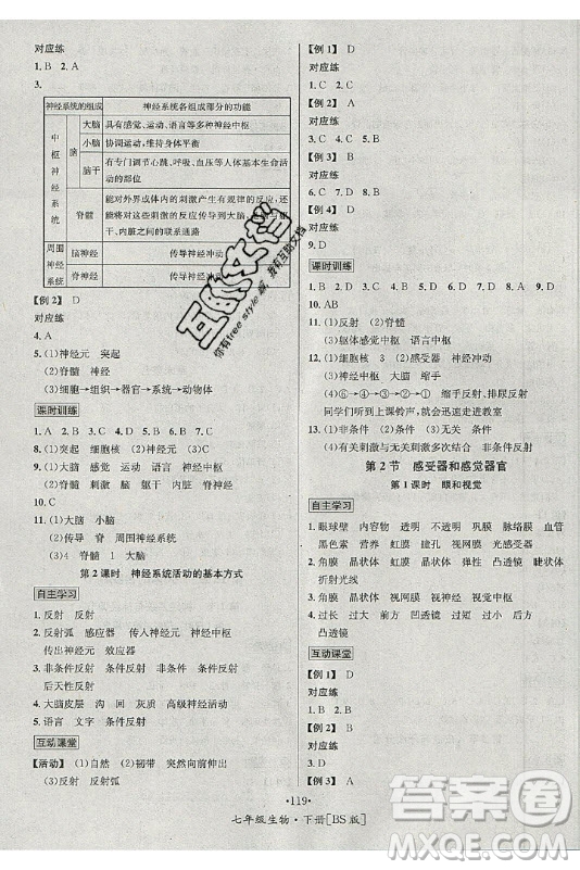 海南出版社2021名師名題生物七年級(jí)下冊(cè)北師版答案