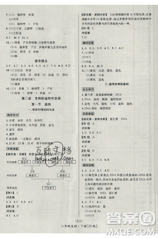 海南出版社2021名師名題生物八年級(jí)下冊(cè)JS冀少版答案