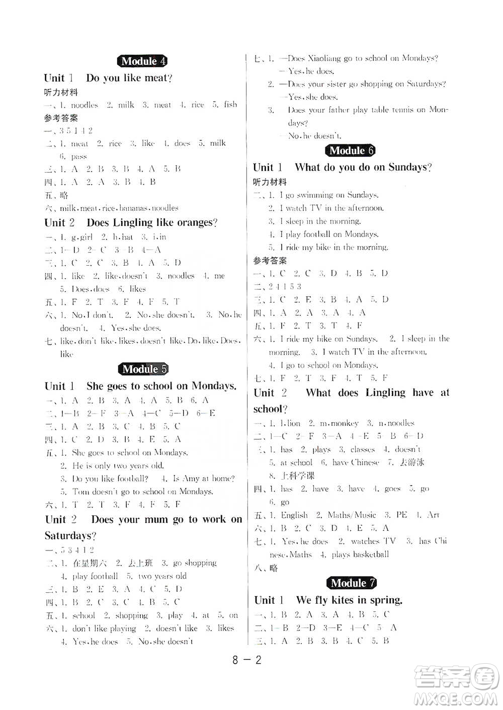 江蘇人民出版社2021年1課3練單元達(dá)標(biāo)測(cè)試三年級(jí)起點(diǎn)三年級(jí)下冊(cè)英語(yǔ)外研版參考答案