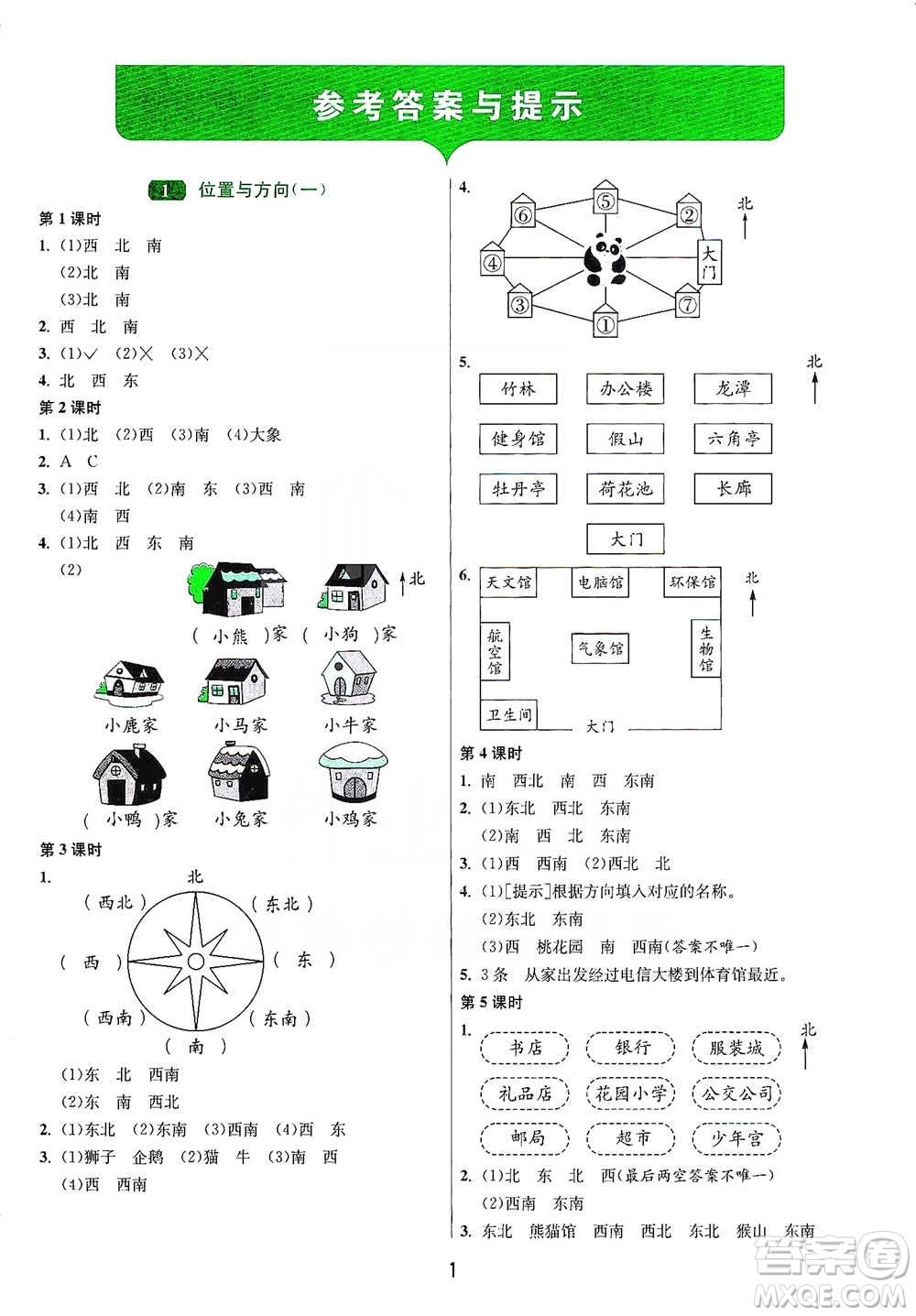 江蘇人民出版社2021年1課3練單元達(dá)標(biāo)測試三年級(jí)下冊數(shù)學(xué)人教版參考答案