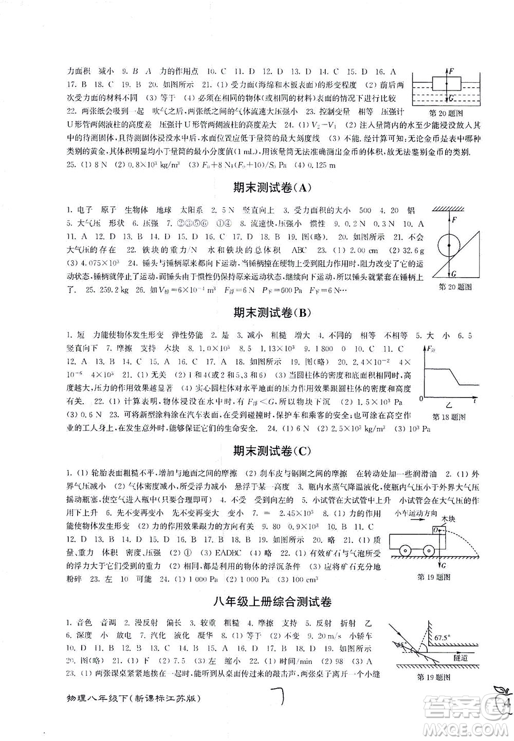 東南大學(xué)出版社2021江蘇密卷物理八年級(jí)下冊(cè)新課標(biāo)江蘇版答案