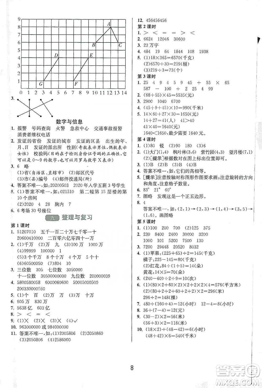 江蘇人民出版社2021年1課3練單元達(dá)標(biāo)測試四年級下冊數(shù)學(xué)蘇教版參考答案