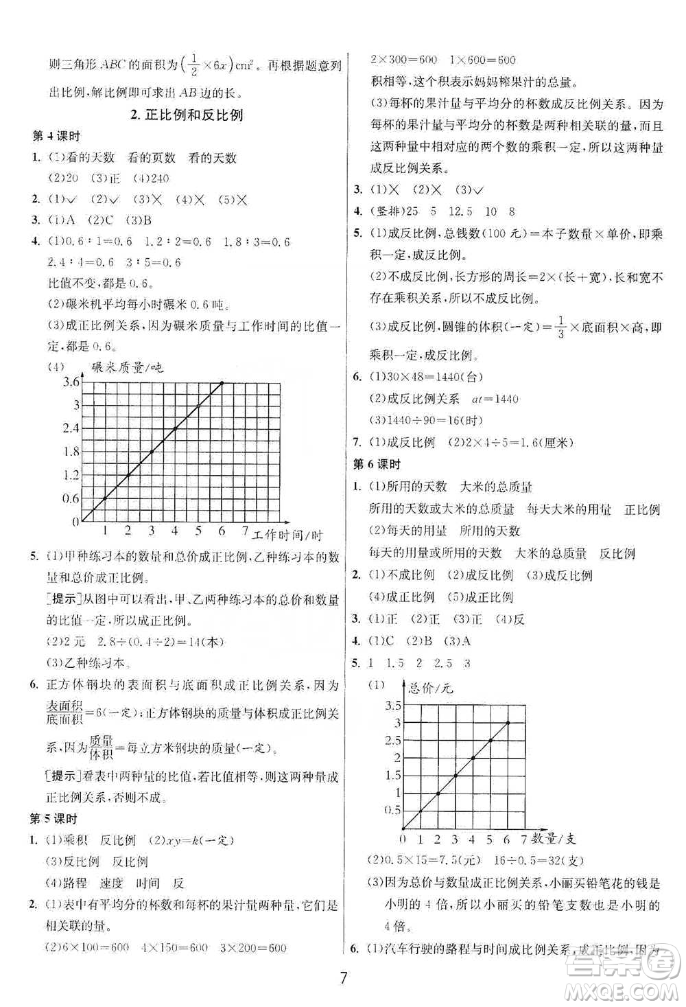 江蘇人民出版社2021年1課3練單元達(dá)標(biāo)測(cè)試六年級(jí)下冊(cè)數(shù)學(xué)人教版參考答案