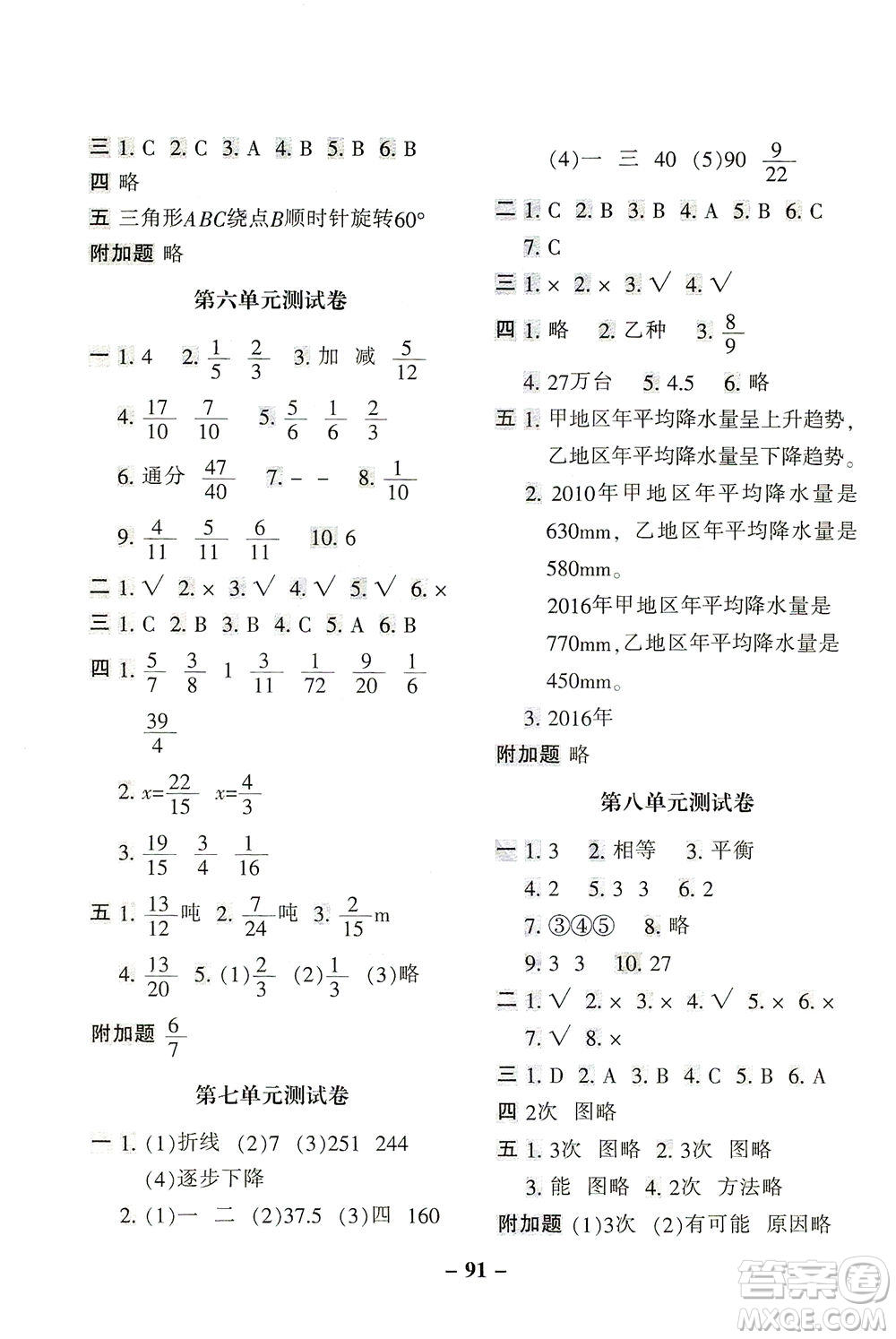 河北少年兒童出版社2021期末闖關(guān)100分?jǐn)?shù)學(xué)五年級下冊RJ人教版答案