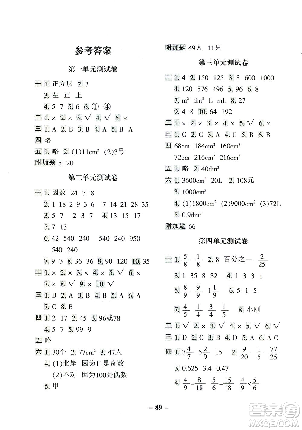 河北少年兒童出版社2021期末闖關(guān)100分?jǐn)?shù)學(xué)五年級下冊RJ人教版答案