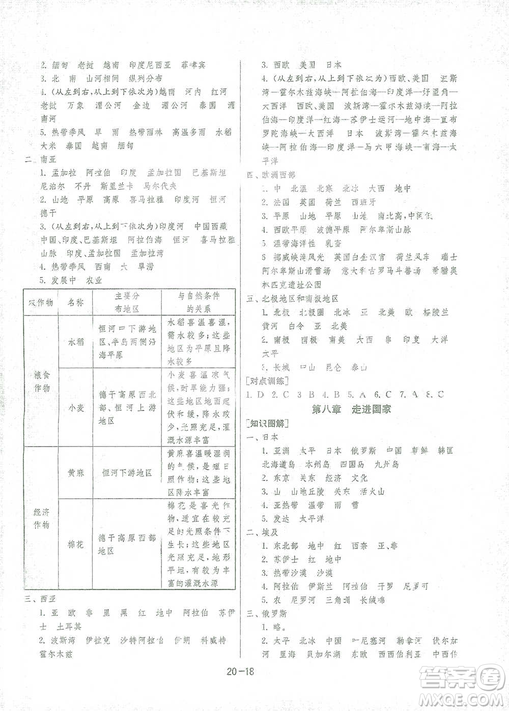 江蘇人民出版社2021年1課3練單元達(dá)標(biāo)測試七年級下冊地理湘教版參考答案