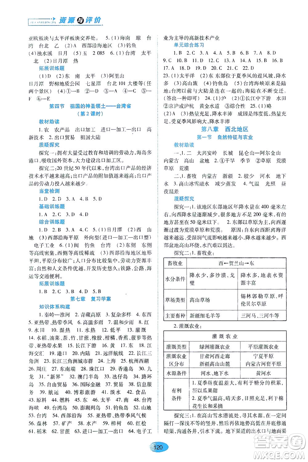 黑龍江教育出版社2021資源與評(píng)價(jià)八年級(jí)地理下冊(cè)人教版答案