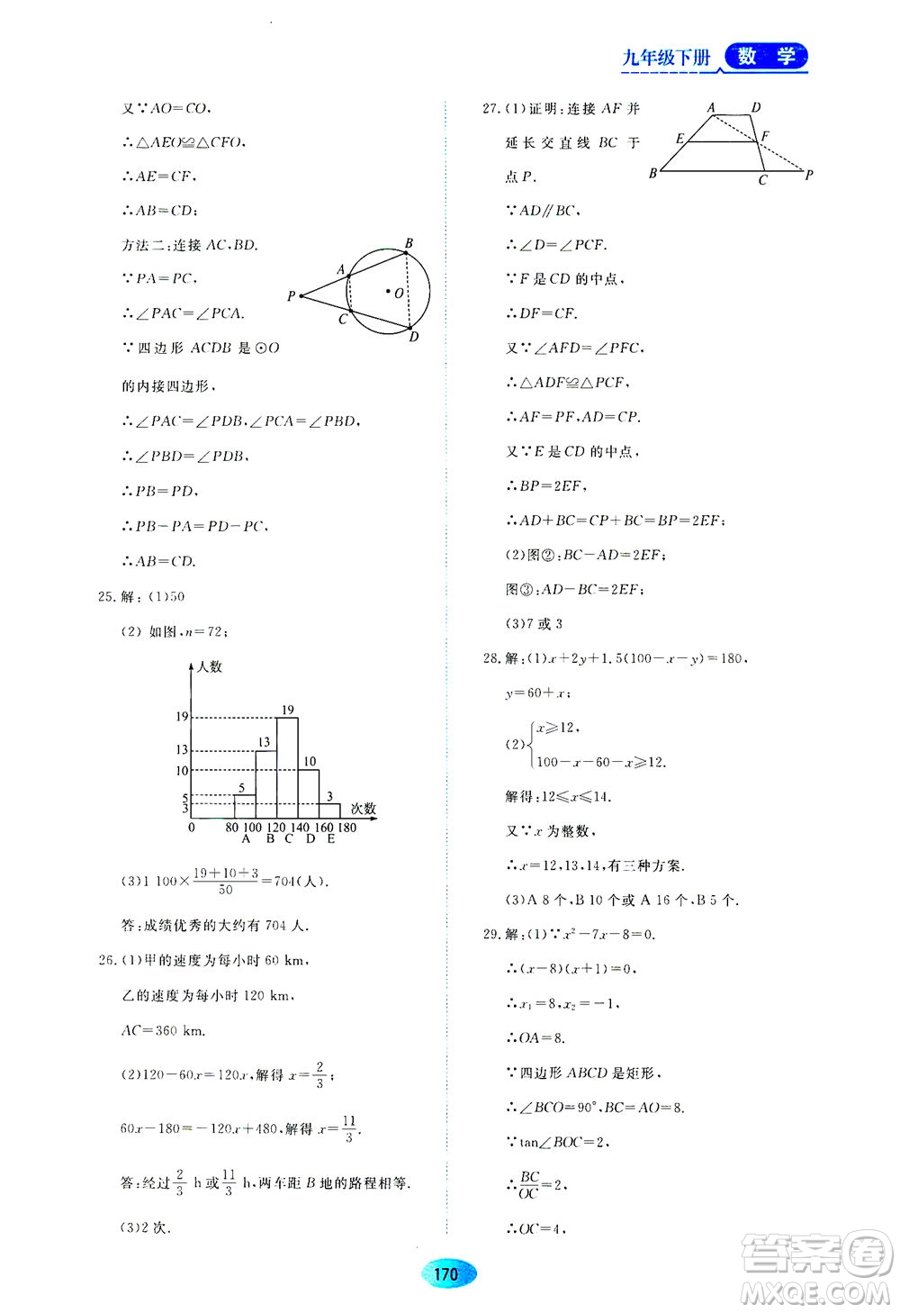 黑龍江教育出版社2021資源與評(píng)價(jià)九年級(jí)數(shù)學(xué)下冊(cè)人教版答案