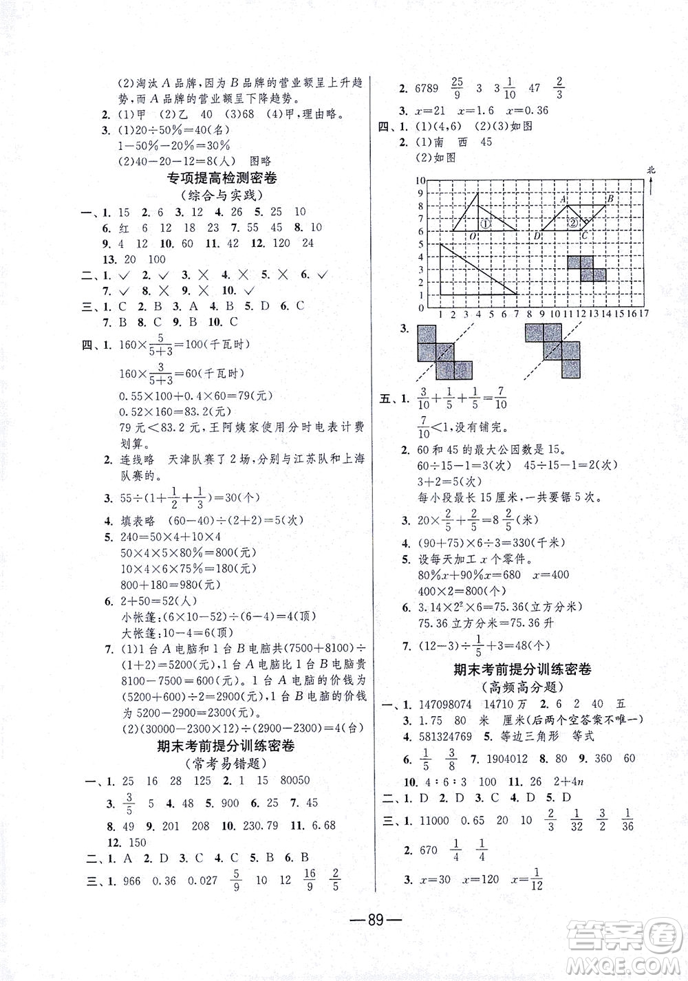 江蘇人民出版社2021期末闖關數(shù)學六年級下冊RMJY人民教育版答案