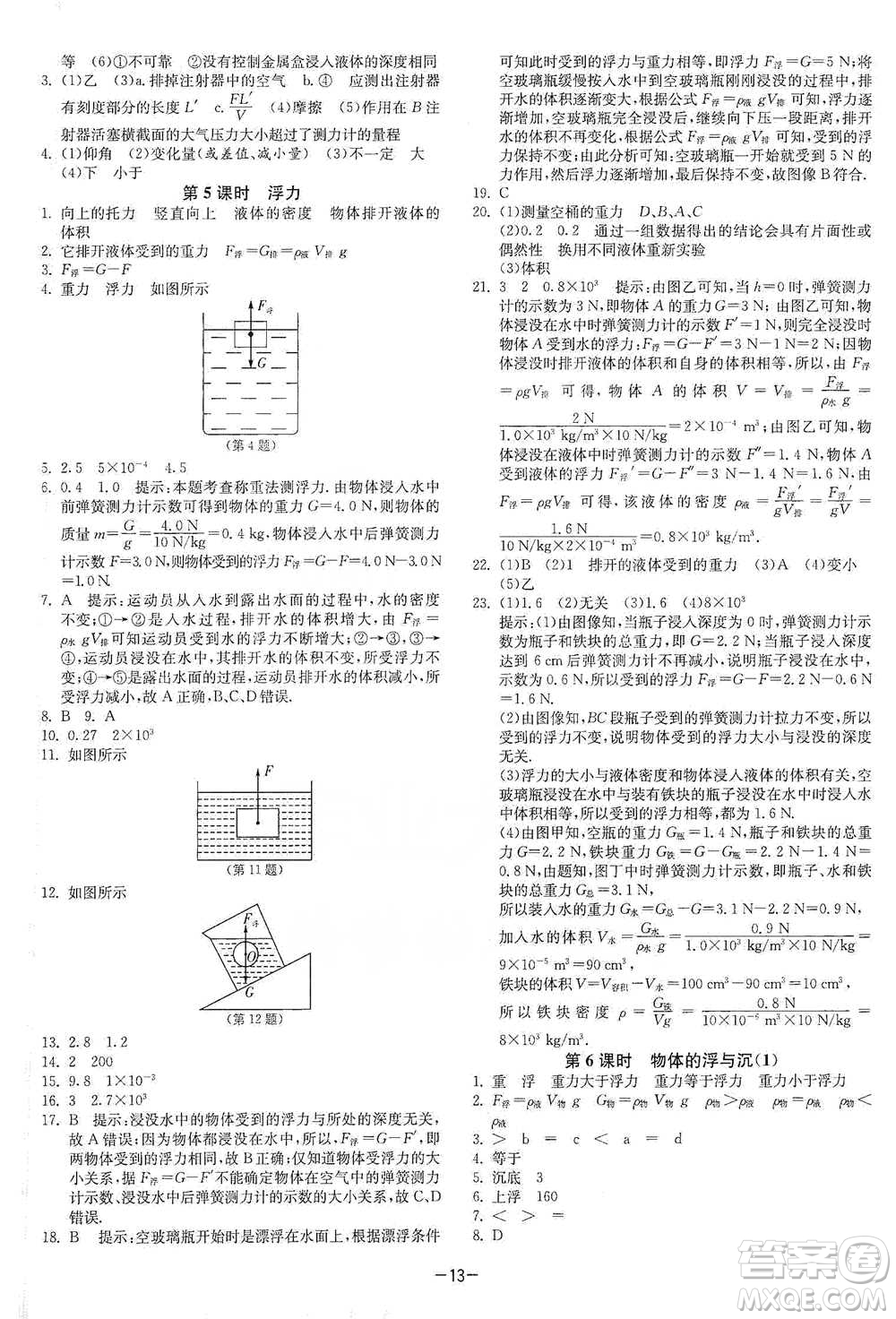 江蘇人民出版社2021年1課3練單元達(dá)標(biāo)測(cè)試八年級(jí)下冊(cè)物理蘇科版參考答案