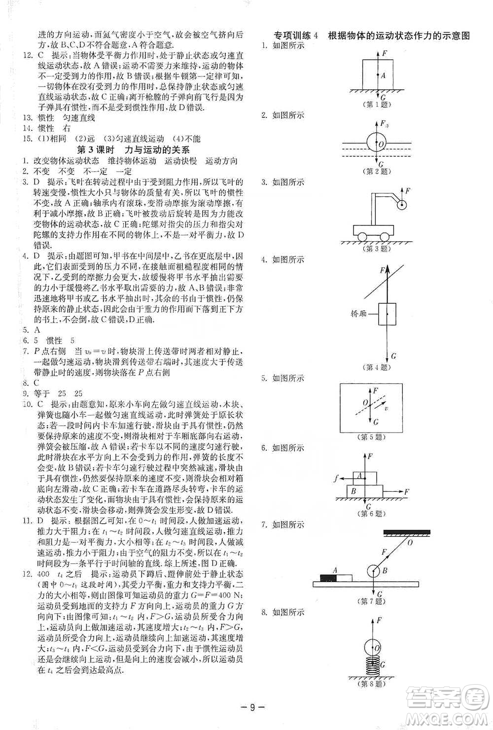 江蘇人民出版社2021年1課3練單元達(dá)標(biāo)測(cè)試八年級(jí)下冊(cè)物理蘇科版參考答案