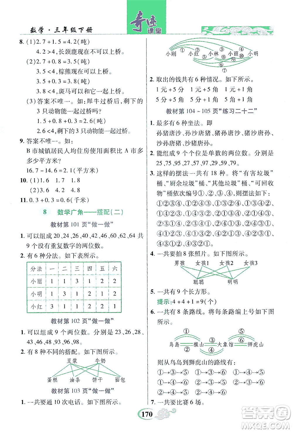 武漢出版社2021奇跡課堂數(shù)學(xué)三年級下冊人教版答案