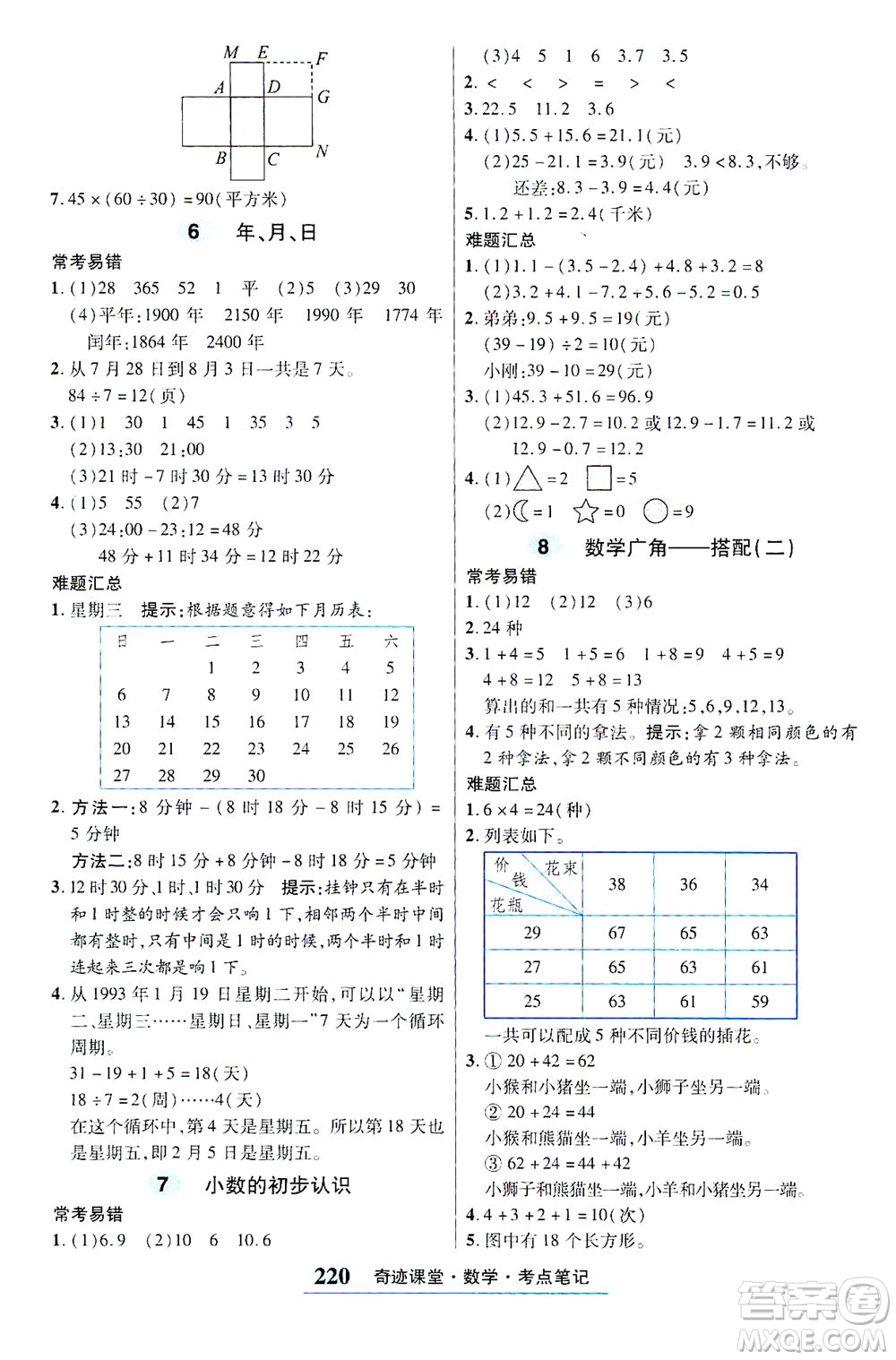 武漢出版社2021奇跡課堂探究習(xí)案手冊數(shù)學(xué)三年級下冊人教版答案