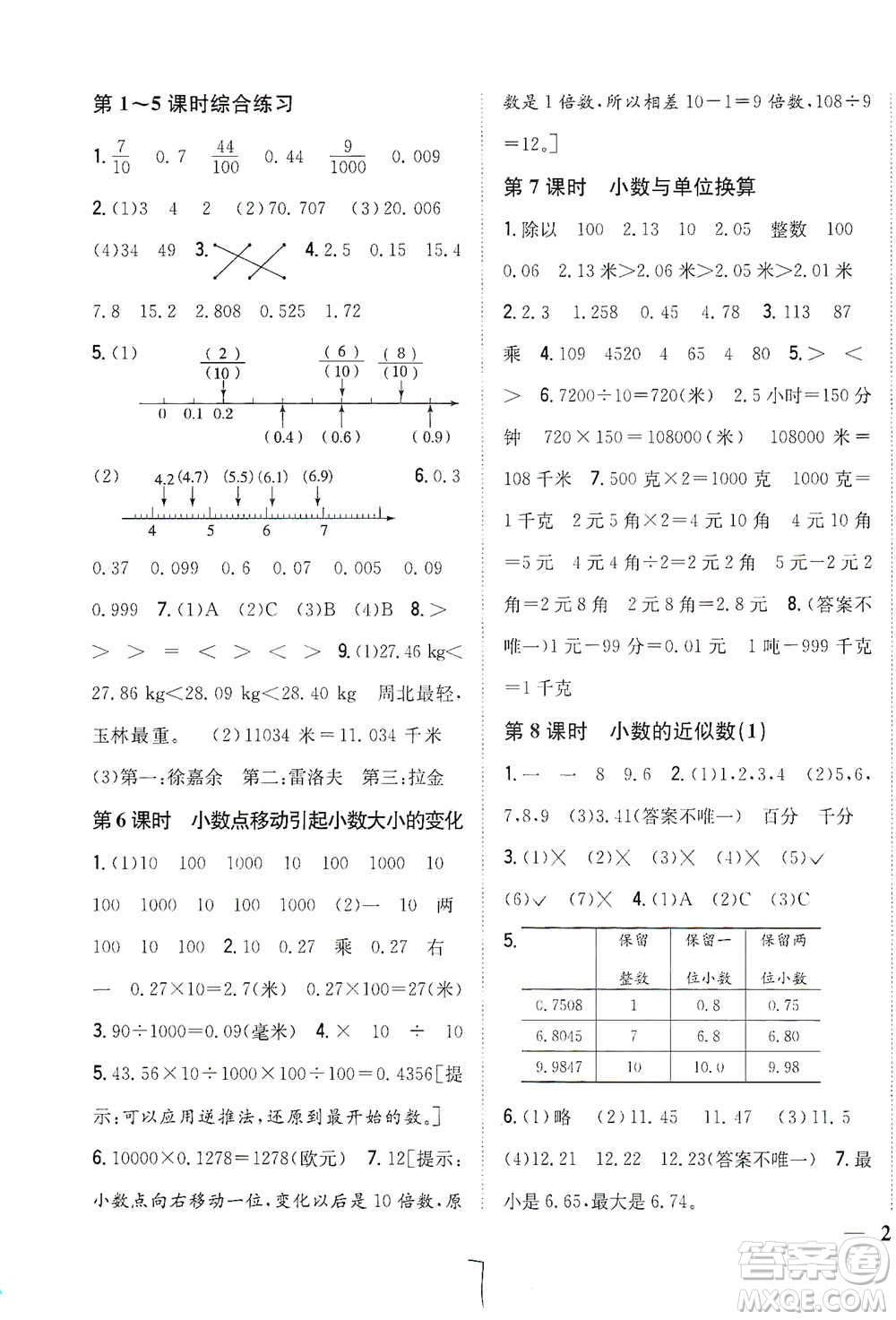 吉林人民出版社2021小學(xué)題幫四年級(jí)下冊(cè)數(shù)學(xué)人教版參考答案