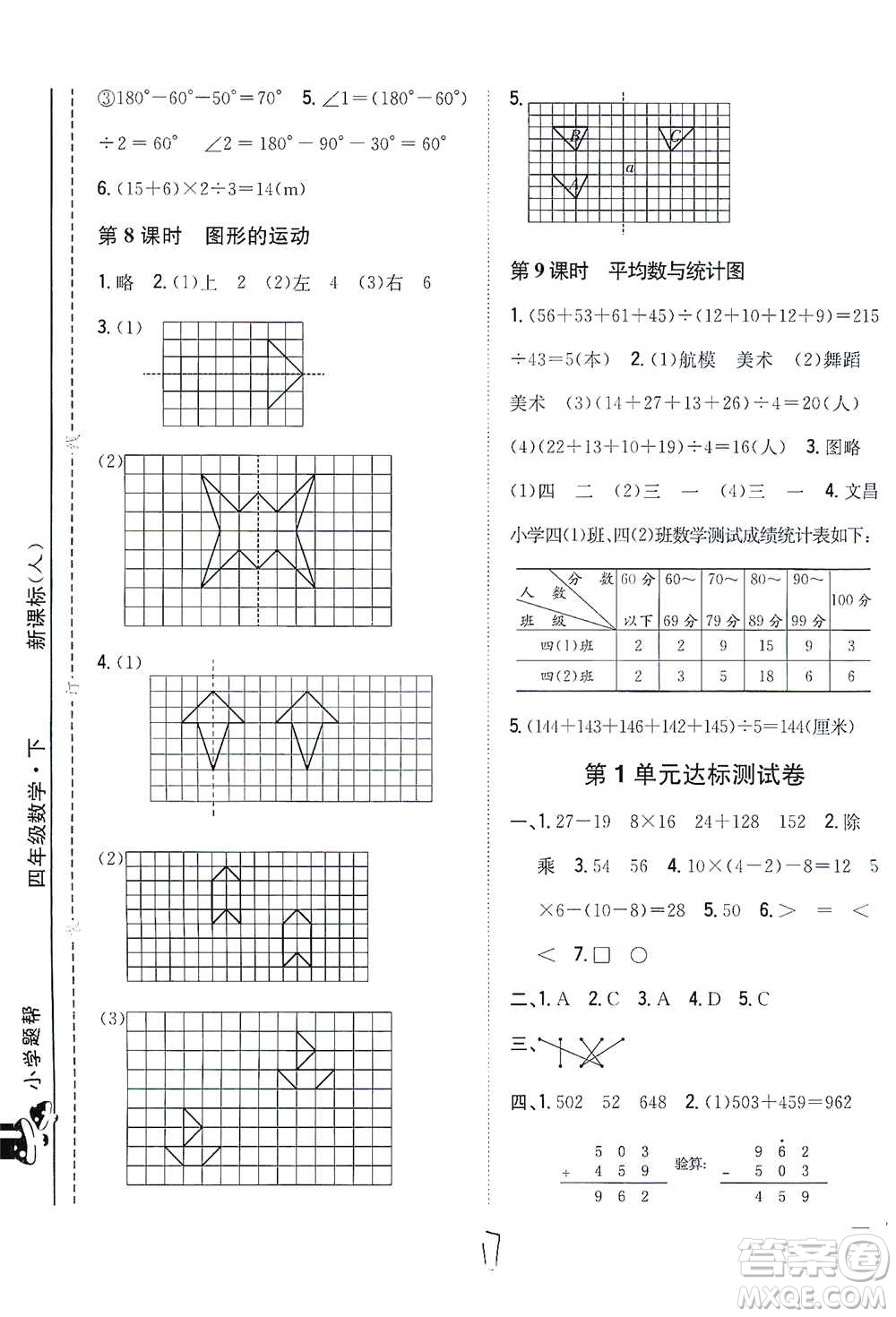 吉林人民出版社2021小學(xué)題幫四年級(jí)下冊(cè)數(shù)學(xué)人教版參考答案