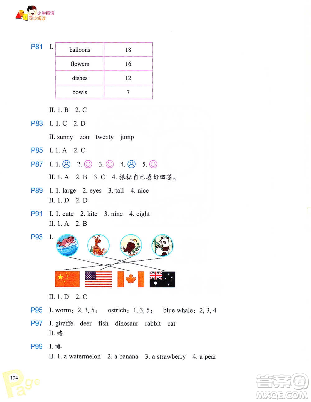 浙江教育出版社2021小學(xué)英語同步閱讀三年級下冊參考答案