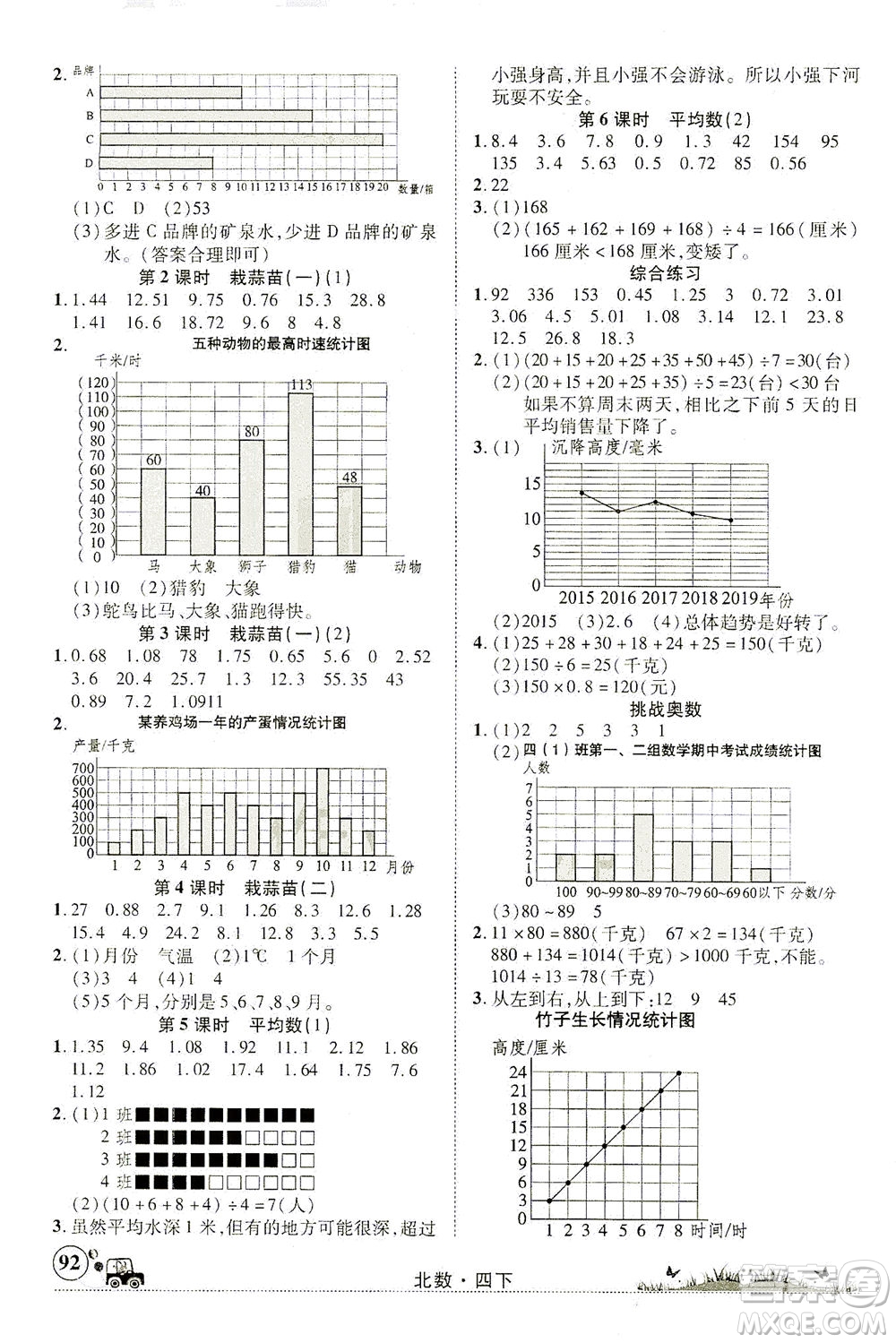 新疆青少年出版社2021英才小靈通北數(shù)四年級下冊答案