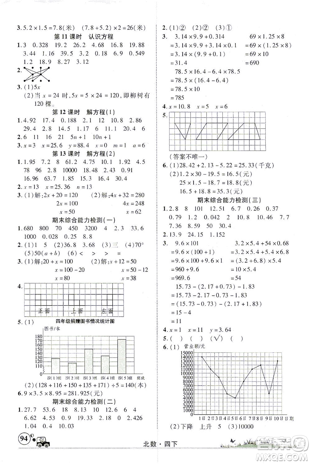 新疆青少年出版社2021英才小靈通北數(shù)四年級下冊答案