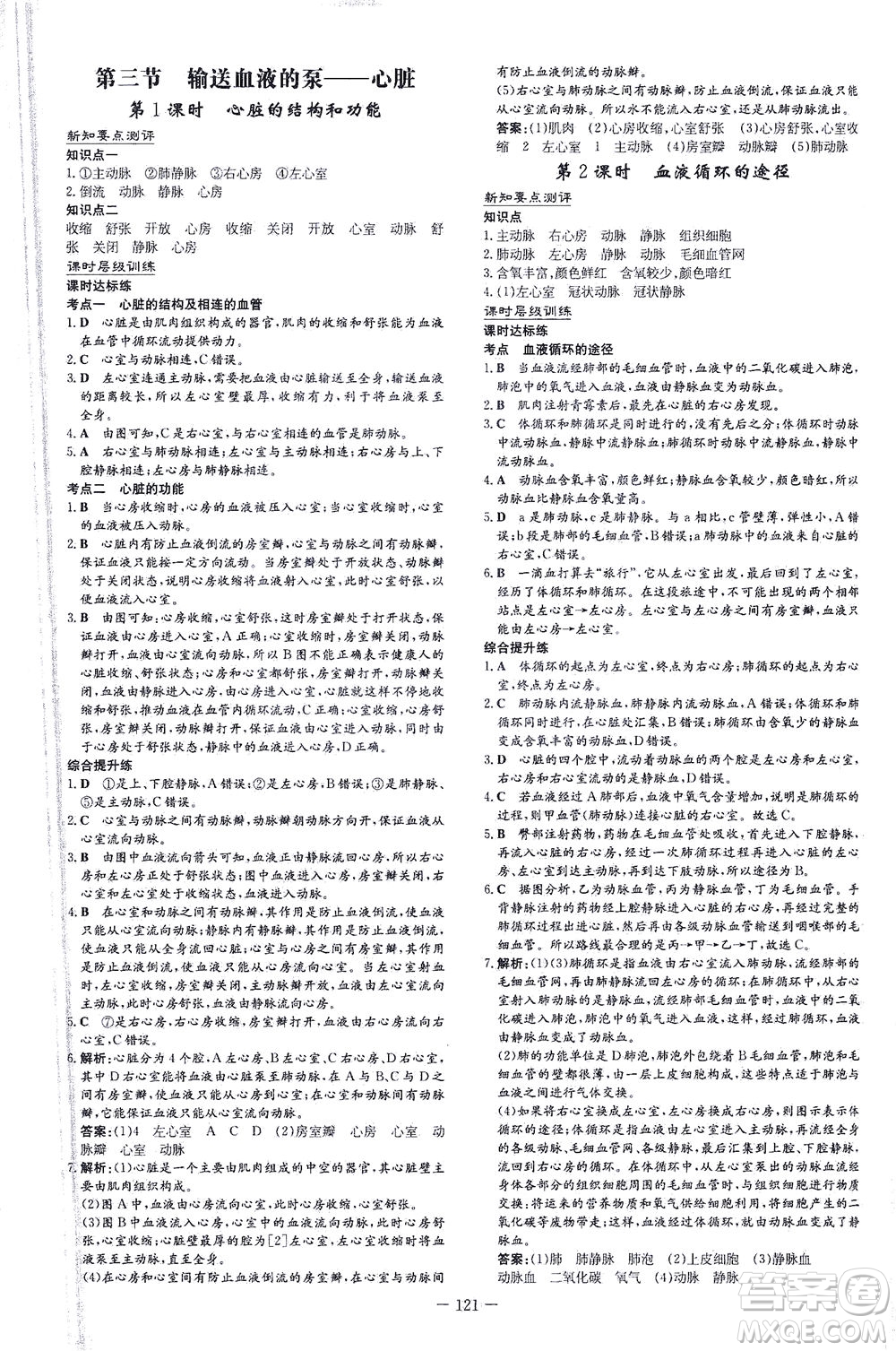 新世紀(jì)出版社2021練案課時(shí)作業(yè)本生物七年級下冊人教版答案