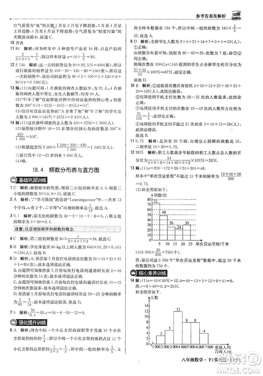 北京教育出版社2021年1+1輕巧奪冠優(yōu)化訓(xùn)練八年級(jí)下冊(cè)數(shù)學(xué)冀教版參考答案