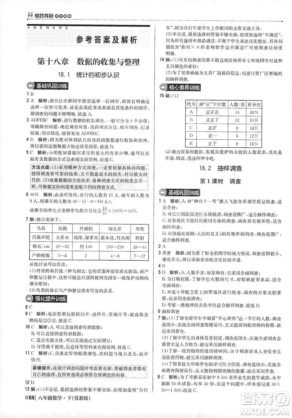 北京教育出版社2021年1+1輕巧奪冠優(yōu)化訓(xùn)練八年級(jí)下冊(cè)數(shù)學(xué)冀教版參考答案