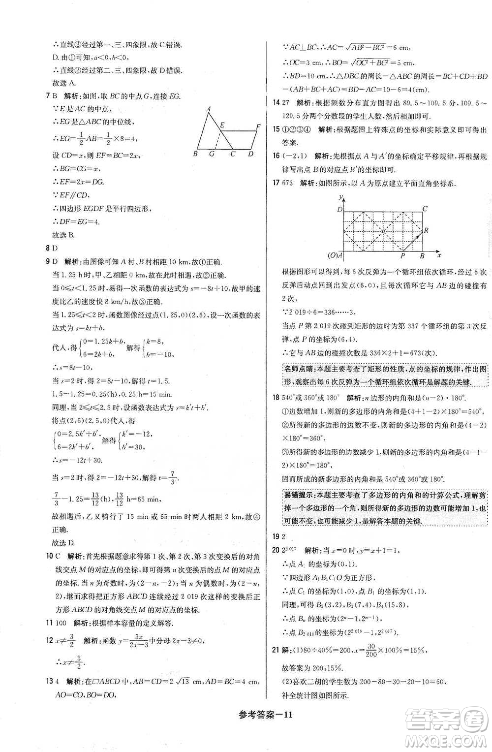 北京教育出版社2021年1+1輕巧奪冠優(yōu)化訓(xùn)練八年級(jí)下冊(cè)數(shù)學(xué)冀教版參考答案