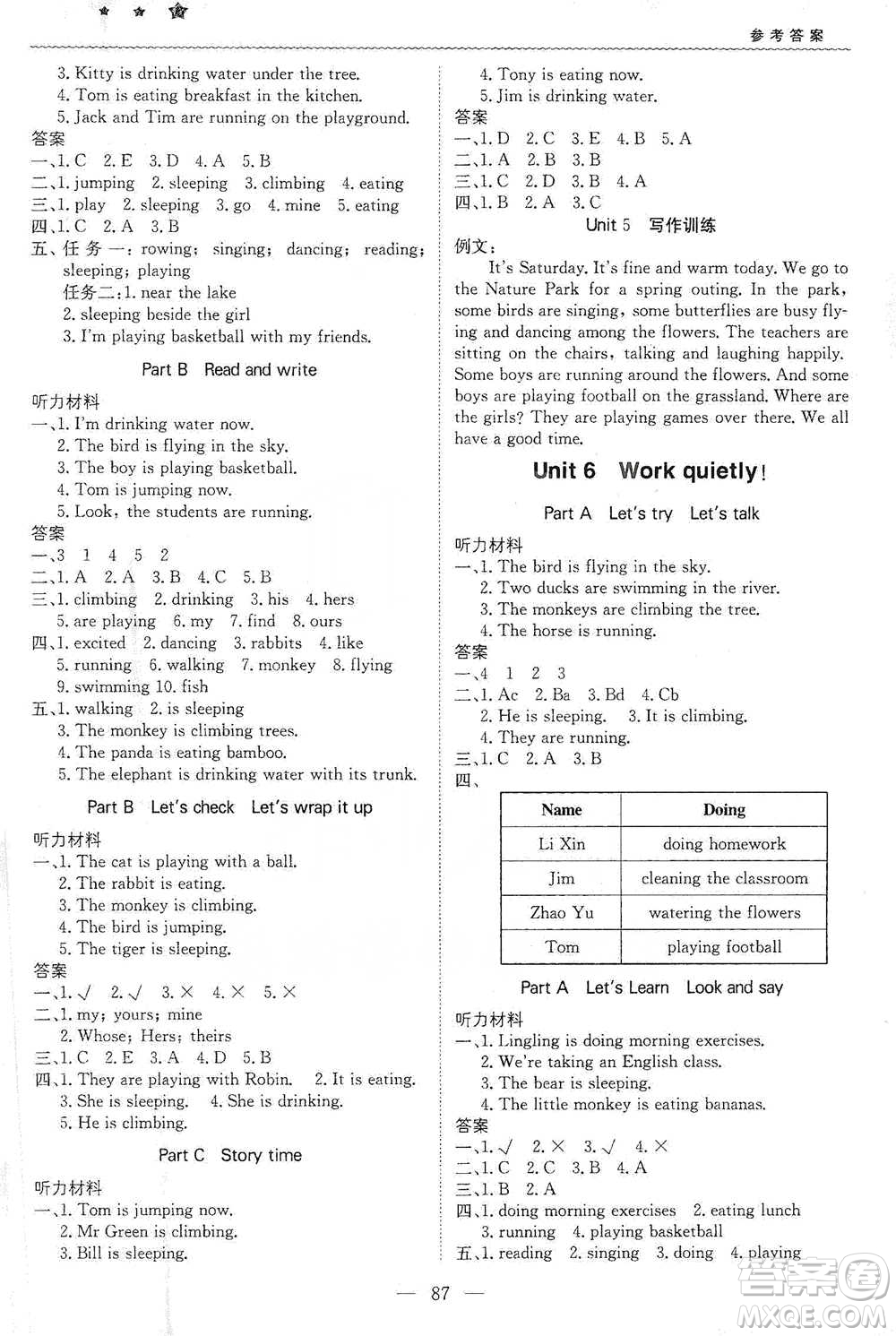 北京教育出版社2021年1+1輕巧奪冠優(yōu)化訓(xùn)練五年級下冊英語人教PEP版參考答案